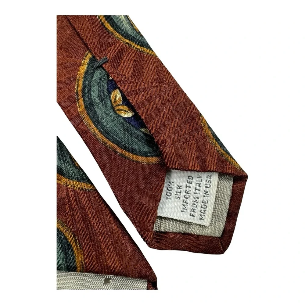 Pattinni Uomo USA 100% Silk Tie Bronze Abstract Circle Design‎ Size 3.75